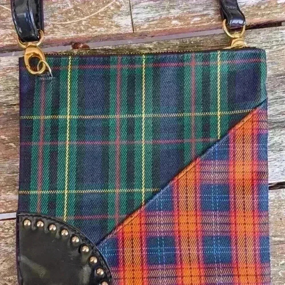 Unique m.a.c multi tartan shoulder bag with faux leather details - Picture 7 of 7